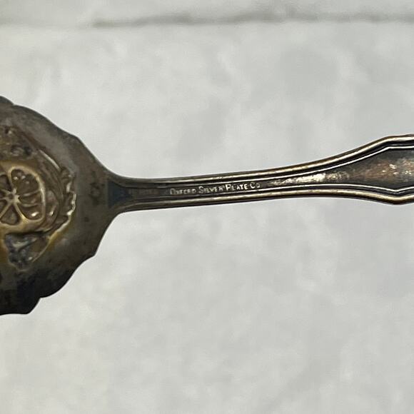 Vintage Oneco Silver Plate Floral Berry Spoon Etched Bowl Ornate Handle 5.75" - Picture 5 of 6